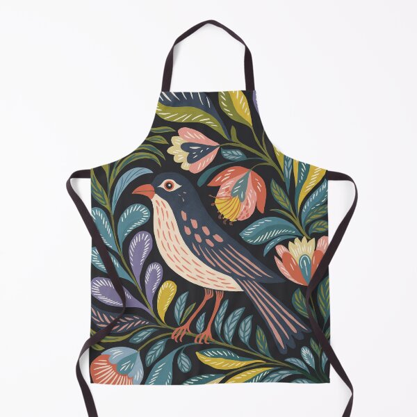 Item preview, Dark Floral Bird Print | Botanical Folk Bird Wall Art designed and sold by Filora Atelier | Bird Art.