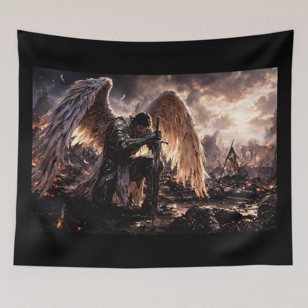 Item preview, Fallen Angel Warrior – Epic Dark Fantasy Battle Scene with Wings and Sword designed and sold by thor81pl.