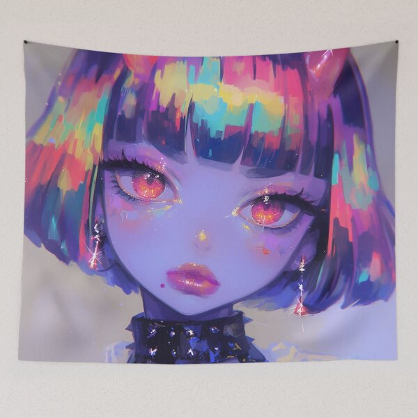 Item preview, Iridescent Horned Anime Demon Girl designed and sold by bubblegoth.