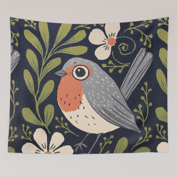 Item preview, Robin Bird Art Print | Botanical Robin Wall Art with White Flowers  designed and sold by Filora Atelier | Bird Art.