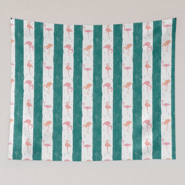 Item preview,  Flamingos and Stripes Deep Teal  Block Print Style designed and sold by PD-Coastal.