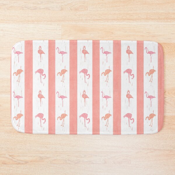 Item preview, Flamingos and Stripes Coral Block Print Style designed and sold by PD-Coastal.