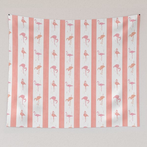 Item preview, Flamingos and Stripes Coral Block Print Style designed and sold by PD-Coastal.
