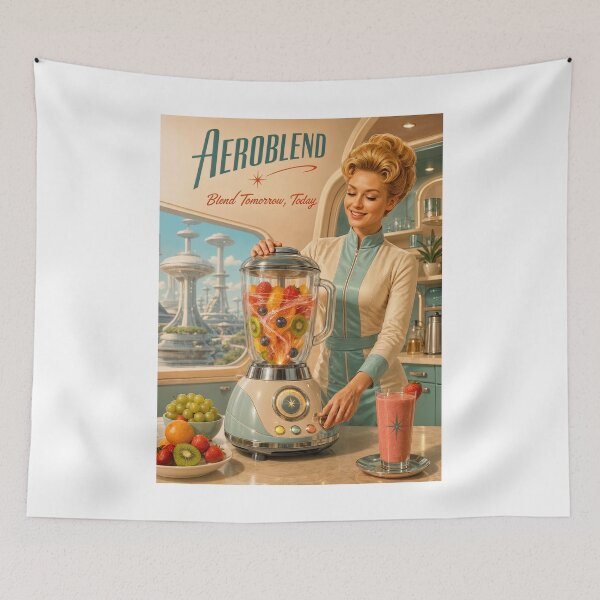 Item preview, Wall Art - Postcard - Aeroblend Retro-Futuristic Smoothie Ad with Space-Age Style designed and sold by ForeverPrintsOK.