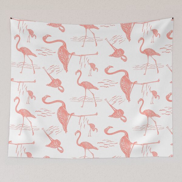 Item preview, Flamingo Frolic Block Print Style designed and sold by PD-Coastal.
