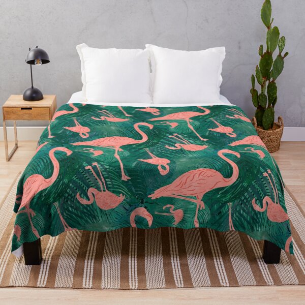 Item preview, Tropical Leaves and Flamingos Block Print Style designed and sold by PD-Coastal.