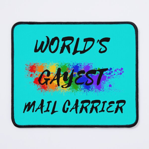 Item preview, World's Gayest Mail Carrier Queer Joke With Rainbow Colors For Pride Month In Cyan designed and sold by LuckyKermit.