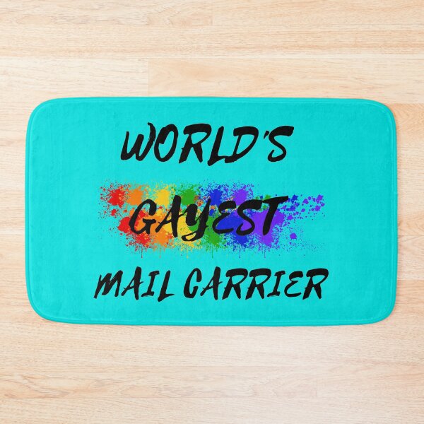 Item preview, World's Gayest Mail Carrier Queer Joke With Rainbow Colors For Pride Month In Cyan designed and sold by LuckyKermit.