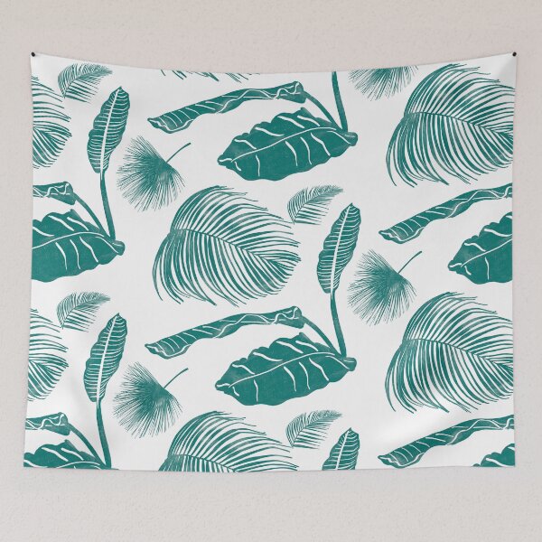 Item preview, Tropical Leaves in Deep Teal Block Print Style designed and sold by PD-Coastal.