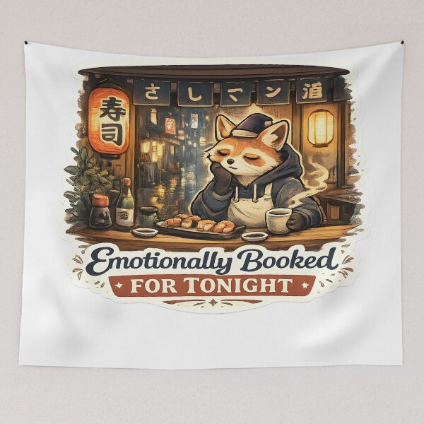 Item preview, Emotionally Booked For Tonight Retro Sushi Bar Japanese Aesthetic designed and sold by StickyGuys.