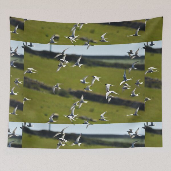 Item preview, Flock of Terns Swooping Over Coastal Grassland designed and sold by Shanguai.