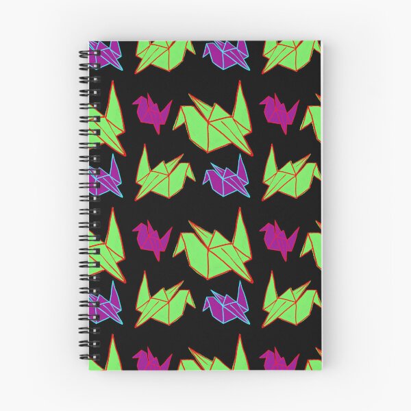 Item preview, Neon Origami Cranes on Bold Black Pattern designed and sold by artofthebart.