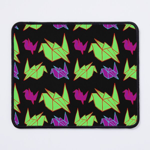 Item preview, Neon Origami Cranes on Bold Black Pattern designed and sold by artofthebart.