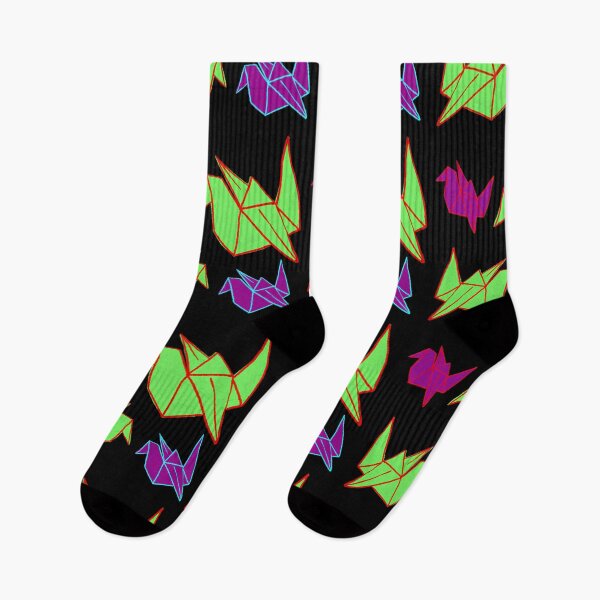 Item preview, Neon Origami Cranes on Bold Black Pattern designed and sold by artofthebart.
