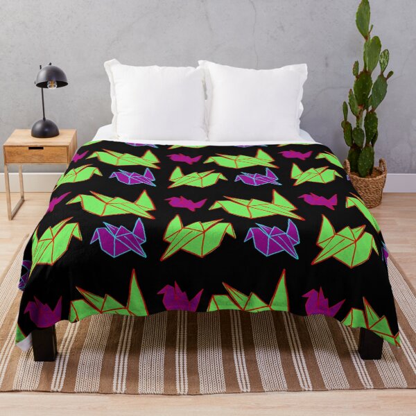 Item preview, Neon Origami Cranes on Bold Black Pattern designed and sold by artofthebart.