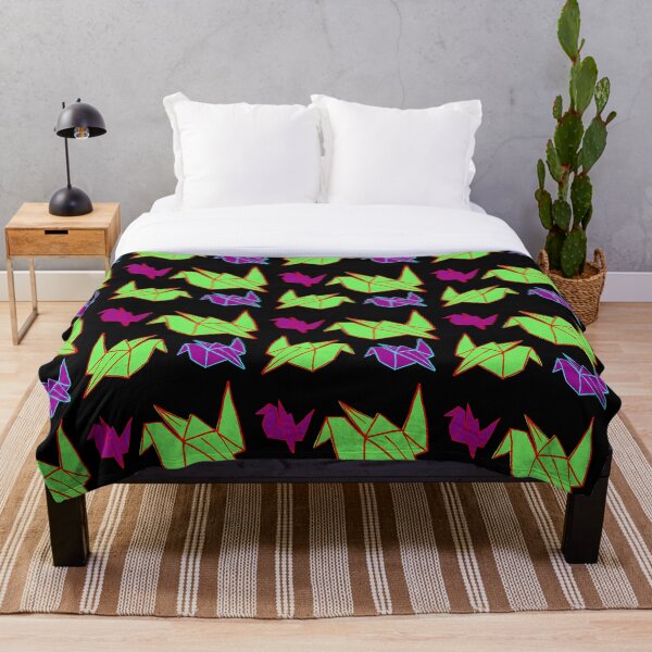 Item preview, Neon Origami Cranes on Bold Black Pattern designed and sold by artofthebart.