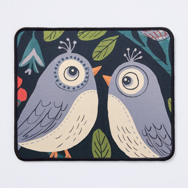 Item preview, Love Birds Wall Art |  Blue Folk Bird Pair with Floral Branch designed and sold by Filora Atelier | Bird Art.