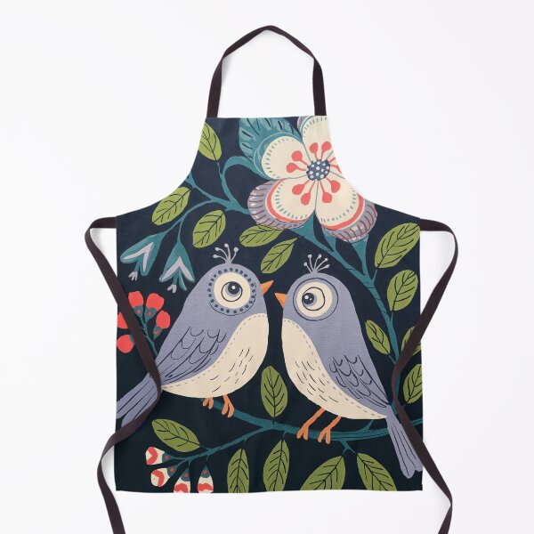 Item preview, Love Birds Wall Art |  Blue Folk Bird Pair with Floral Branch designed and sold by Filora Atelier | Bird Art.