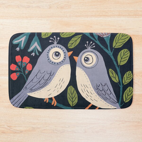 Item preview, Love Birds Wall Art |  Blue Folk Bird Pair with Floral Branch designed and sold by Filora Atelier | Bird Art.