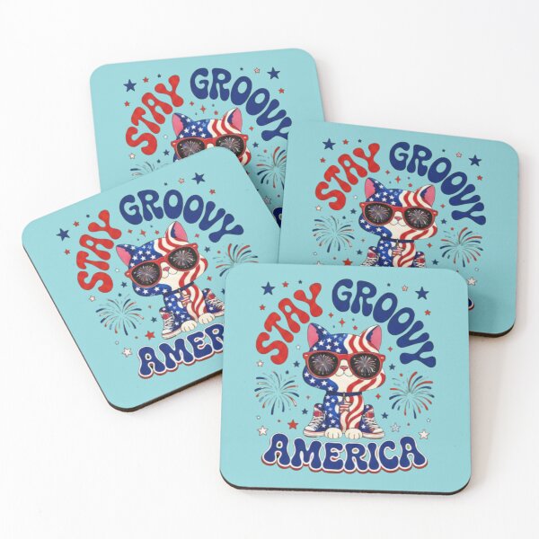 Item preview, Stay Groovy America Patriotic Retro Cat Design designed and sold by CloudyCatArt.