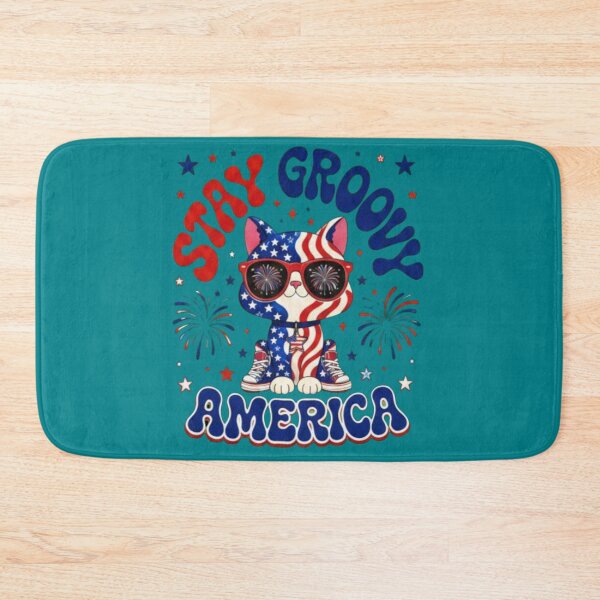 Item preview, Stay Groovy America Patriotic Retro Cat Design designed and sold by CloudyCatArt.