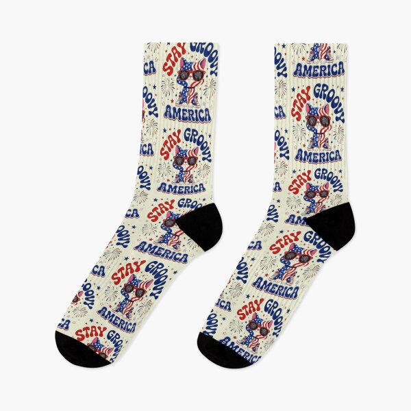 Item preview, Stay Groovy America Patriotic Retro Cat Design designed and sold by CloudyCatArt.