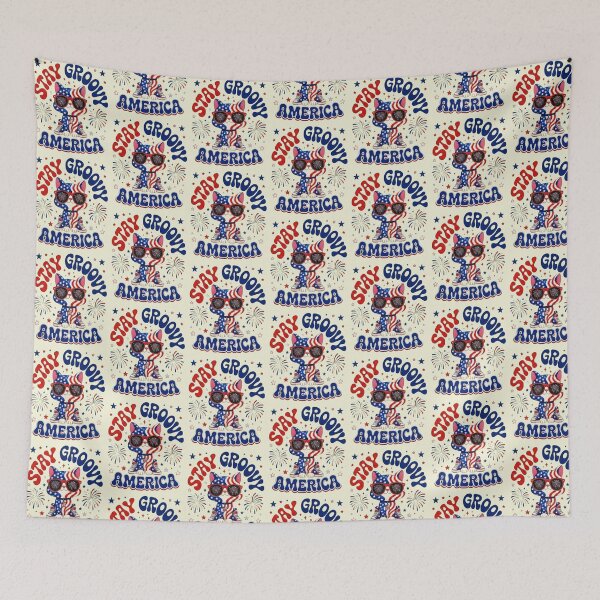 Item preview, Stay Groovy America Patriotic Retro Cat Design designed and sold by CloudyCatArt.