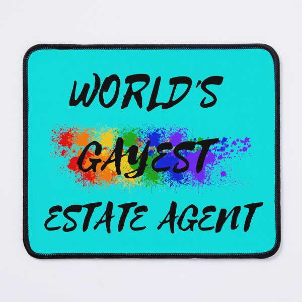 Item preview, World's Gayest Estate Agent Queer Joke With Rainbow Colors For Pride Month In Cyan designed and sold by LuckyKermit.
