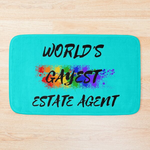 Item preview, World's Gayest Estate Agent Queer Joke With Rainbow Colors For Pride Month In Cyan designed and sold by LuckyKermit.