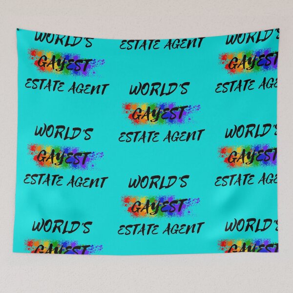 Item preview, World's Gayest Estate Agent Queer Joke With Rainbow Colors For Pride Month In Cyan designed and sold by LuckyKermit.