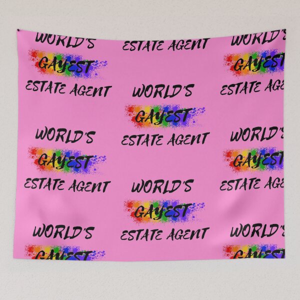 Item preview, World's Gayest Estate Agent Queer Joke With Rainbow Colors For Pride Month In Pink designed and sold by LuckyKermit.