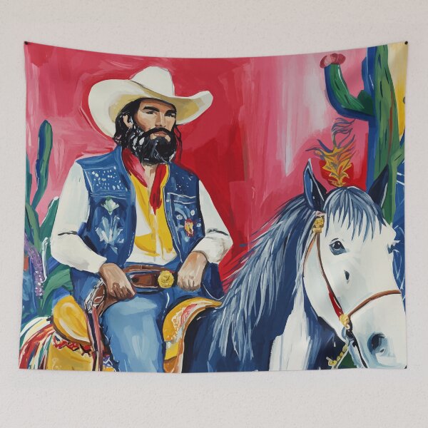 Item preview, Cowboy Riding Horse Fauvist Style Illustration designed and sold by cotoprints.