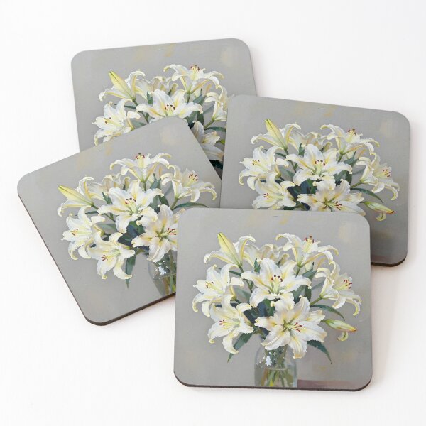 Item preview, Painting of white Litllies in a vase designed and sold by Mia's Menagerie.