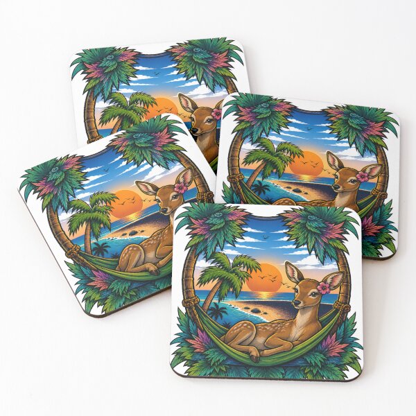 Aperçu de l'œuvre Biche Tropicale dans un Hamac au Coucher de Soleil – Illustration Nature Relaxante créée et vendue par chanshoping.