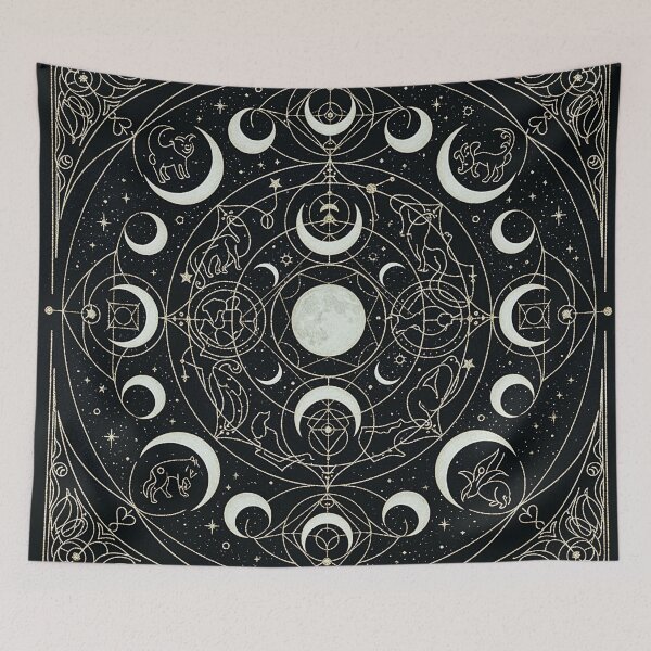 Item preview, Celestial Moon Phase Zodiac Tapestry designed and sold by IntelliMindDesigns.