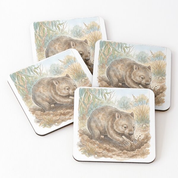 Item preview, Wombat Watercolor Art - Cute Australian Wildlife Burrowing Illustration designed and sold by RubisLeaf.