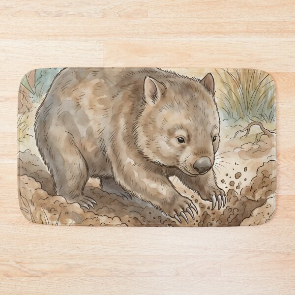 Item preview, Wombat Watercolor Art - Cute Australian Wildlife Burrowing Illustration designed and sold by RubisLeaf.