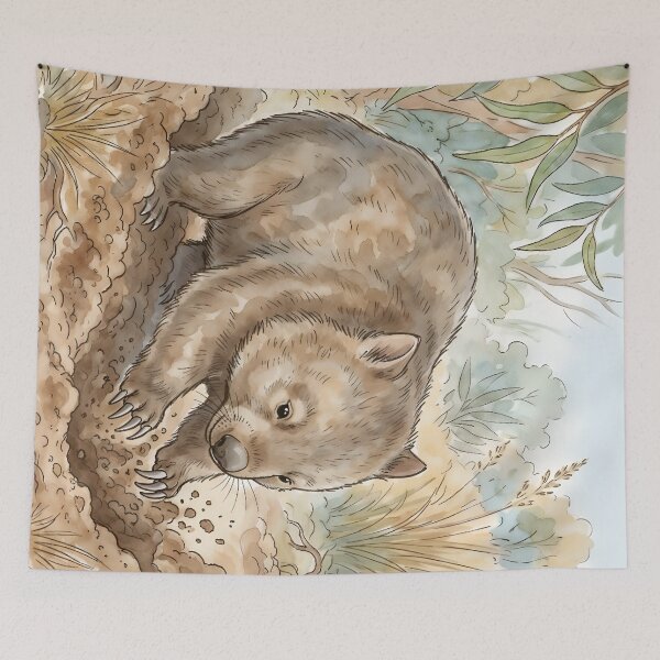 Item preview, Wombat Watercolor Art - Cute Australian Wildlife Burrowing Illustration designed and sold by RubisLeaf.