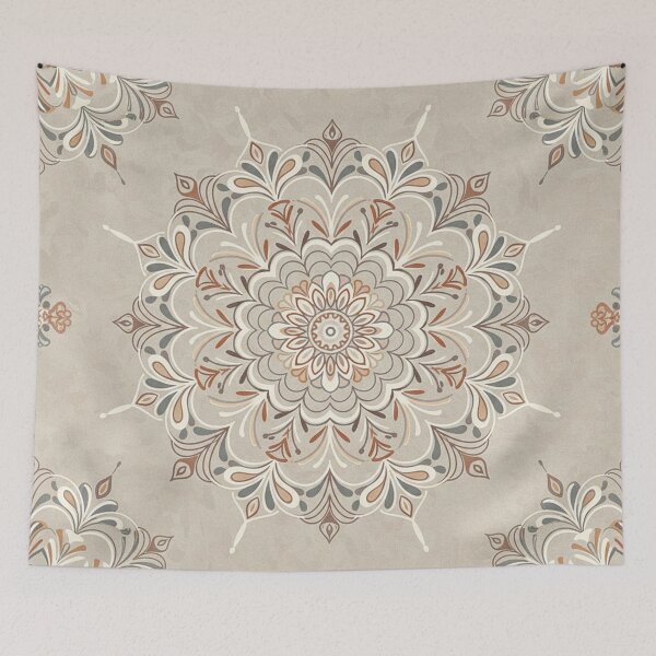Artikelvorschau, Neutrales Boho-Mandala-Zierkissen entworfen und verkauft von IntelliMindDesigns.