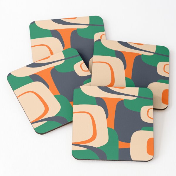Item preview, Mid Century Modern Abstract Retro Pattern Green Navy Orange designed and sold by kierkegaard.