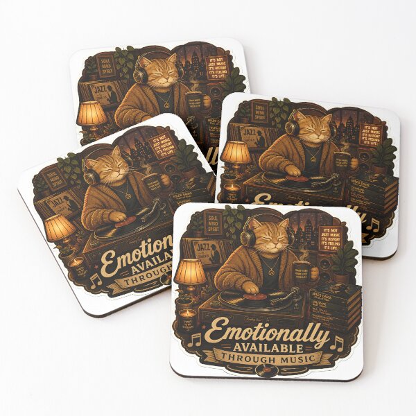 Item preview, Emotionally Available Through Music Retro Vinyl Aesthetic Cat designed and sold by StickyGuys.