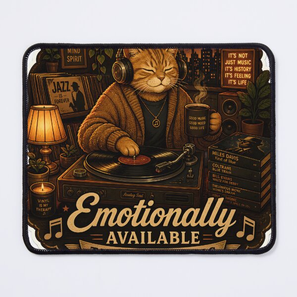 Item preview, Emotionally Available Through Music Retro Vinyl Aesthetic Cat designed and sold by StickyGuys.