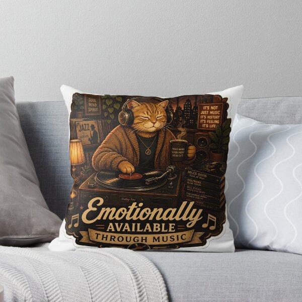 Item preview, Emotionally Available Through Music Retro Vinyl Aesthetic Cat designed and sold by StickyGuys.