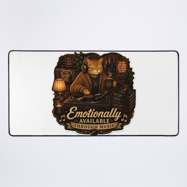 Item preview, Emotionally Available Through Music Retro Vinyl Aesthetic Cat designed and sold by StickyGuys.