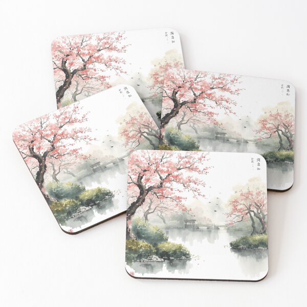Item preview, Zen Serenity: Watercolor of a Zen Cherry Blossom Garden designed and sold by montaodujour.