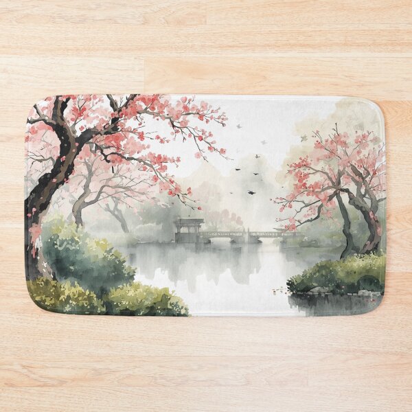 Item preview, Zen Serenity: Watercolor of a Zen Cherry Blossom Garden designed and sold by montaodujour.