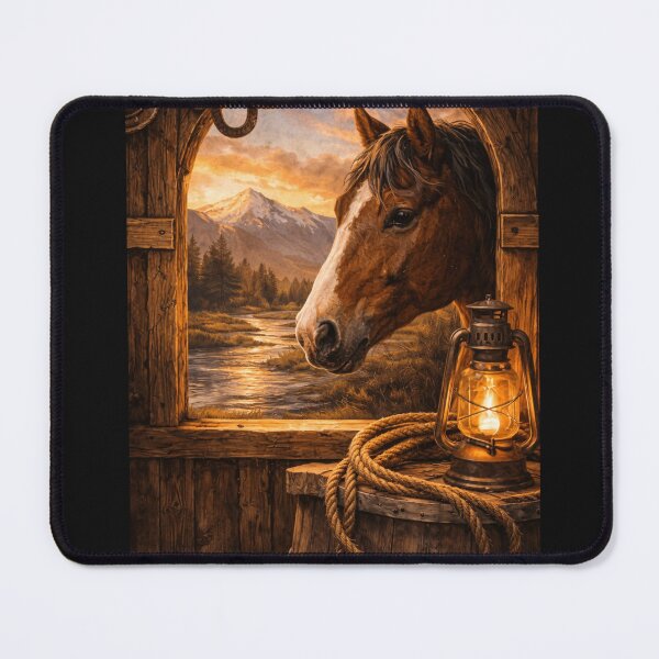 Item preview, Rustic Horse Window View – Cozy Western Cabin Scene designed and sold by  QuarterHorseArt by Just my Studio.