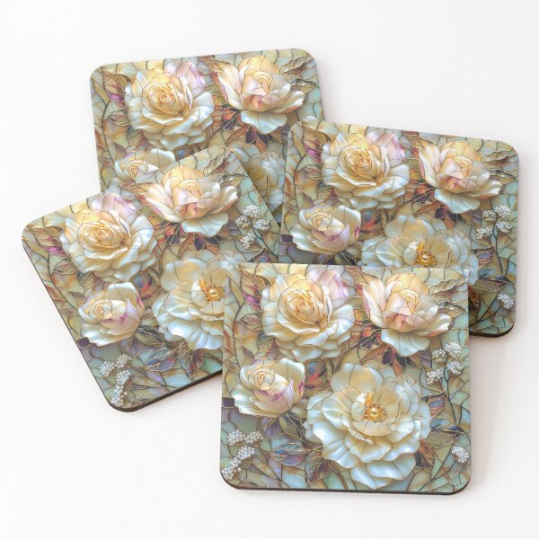 Item preview, White Roses Stained Glass Floral Art designed and sold by MargaretWiktor.