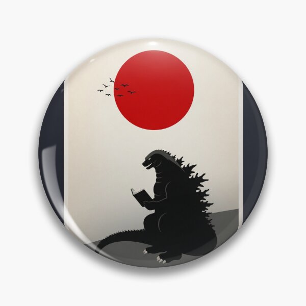 Item preview, Godzilla Reading Book Japanese Flag | Minimalist Japandi Wall Art designed and sold by Syrupulse.