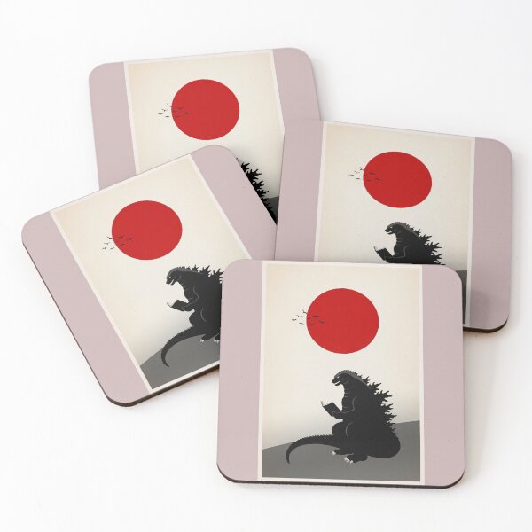 Item preview, Godzilla Reading Book Japanese Flag | Minimalist Japandi Wall Art designed and sold by Syrupulse.